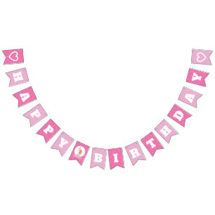 Bannière À Fanions Cute Magical Unicorn Hot rose Girl Joyeux annivers