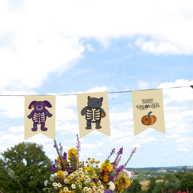 Bannière À Fanions Cute Skeleton Animaux et fête d'Halloween Citrouil (Créateur téléchargé)