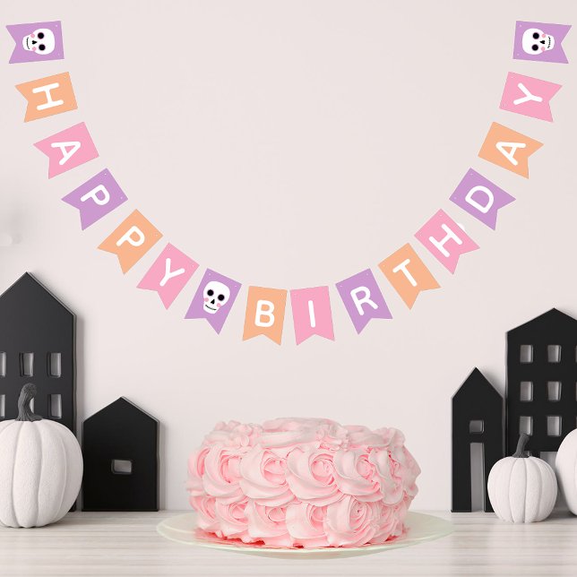 Bannière À Fanions Cute Skulls Pastel Halloween Joyeux Anniversaire (Créateur téléchargé)