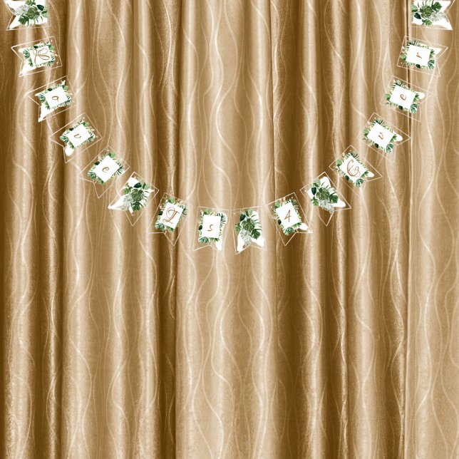 Bannière À Fanions Décor Mariage Feuille tropical vert (Créateur téléchargé)