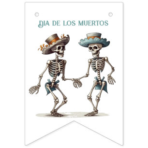 Bannière À Fanions Dia de los Muertos dansant squelettes personnalisa