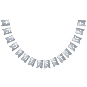Bannière À Fanions Dieu Béni 4 Lettres Nom Argent Baptême Communion
