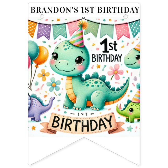 Bannière À Fanions Dinosaur Dino 1ère fête d'anniversaire (Seizième drapeau)