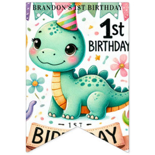 Bannière À Fanions Dinosaur Dino 1ère fête d'anniversaire