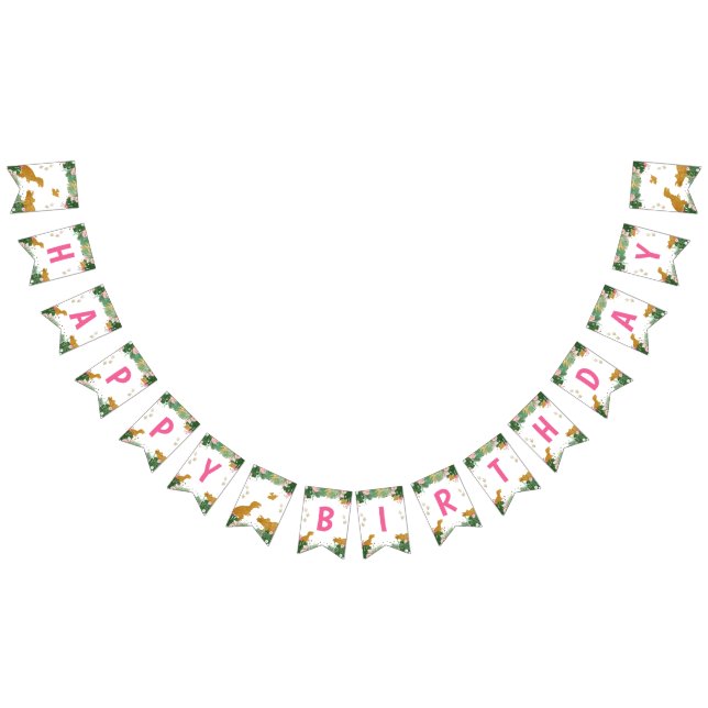 Bannière À Fanions Dinosaur Joyeuse fille d'anniversaire Pink and Gol (Tout)