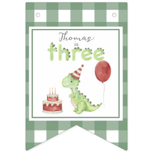 Bannière À Fanions Dinosaure aquarelle 3 Trois rex anniversaire