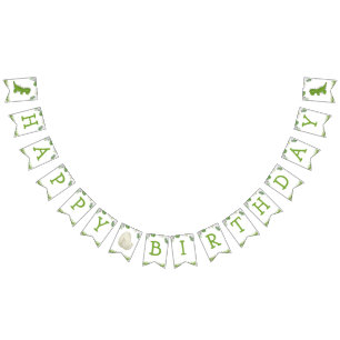Bannière À Fanions Dinosaure Aquarelle d'anniversaire vert jaune