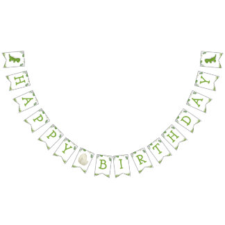 Bannière À Fanions Dinosaure Aquarelle d'anniversaire vert jaune
