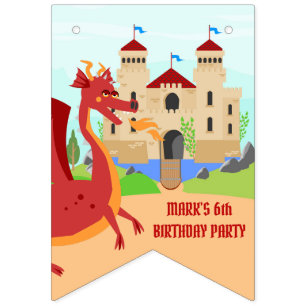 Bannière À Fanions Dragon Slayer Knight Boy fête d'anniversaire