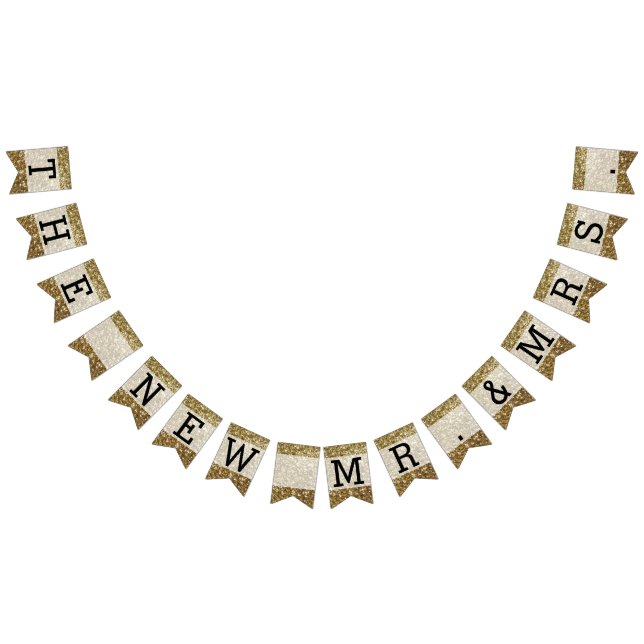 Bannière À Fanions Elégant Parties scintillant or Mariage imprimé (Tout)