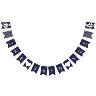 Bannière À Fanions Elle a dit oui Marine et Pink Nautical Bunting