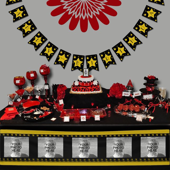 Bannière À Fanions Étoile de cinéma Anniversaire Black and Gold Stars (Créateur téléchargé)