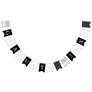 Bannière À Fanions Étoiles et bandes Argent noir blanc Diplômé
