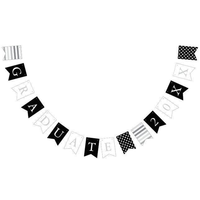 Bannière À Fanions Étoiles et bandes | Argent noir blanc | Diplômé (Tout)