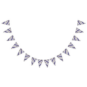 Bannière À Fanions Étoiles Et Grilles - Motif Blanc Or Bleu 1