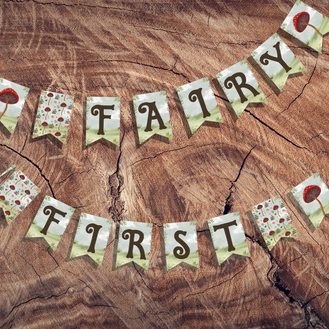 Bannière À Fanions Fairy First Birthday Forest Garden Champignons (Fairy First Birthday Bunting)