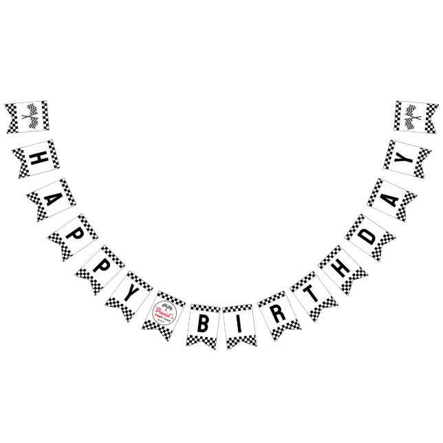Bannière À Fanions Fast One Black White Race Car Flags Happy Birthday (Tout)