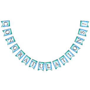 Bannière À Fanions Félicitations - Bleu et Turquoise