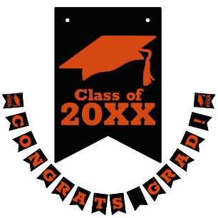 Bannière À Fanions Félicitations Grad Black et Orange