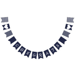 Bannière À Fanions Félicitations Marine et Bassin blanc Preppy
