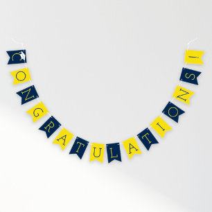 Bannière À Fanions Félicitations Moderne Marine Bleu Jaune Graduation