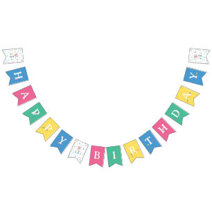 Bannière À Fanions Fête d'anniversaire conjointe des sœurs Pastel