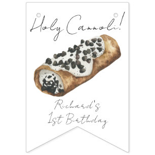 Bannière À Fanions Fête d'anniversaire de 1 an Watercolor Cannoli