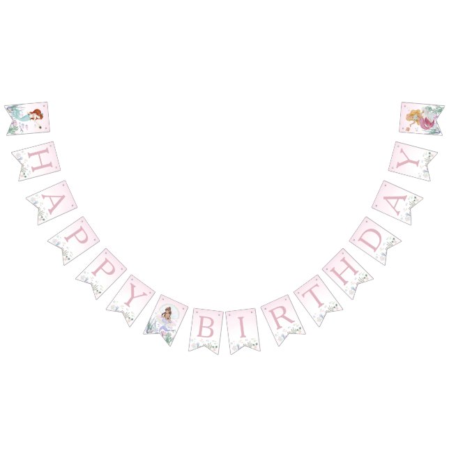 Bannière À Fanions Fête d'anniversaire de la sirène d'aquarelle Whims (Tout)