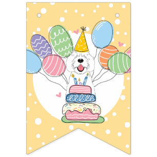 Bannière À Fanions Fête d'anniversaire du chien de berceau blanc