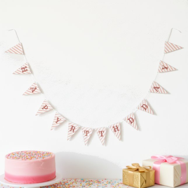 Bannière À Fanions Fête d'anniversaire Filles Fête Rose (Créateur téléchargé)