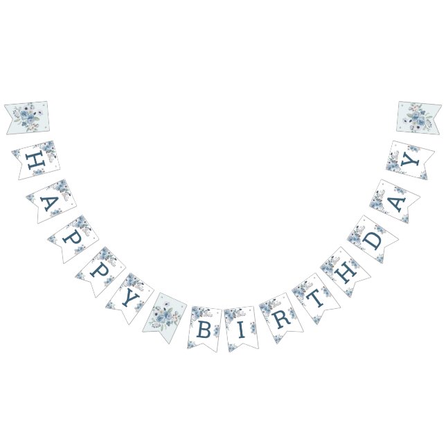Bannière À Fanions Fête d'anniversaire Floral Bleu (Tout)