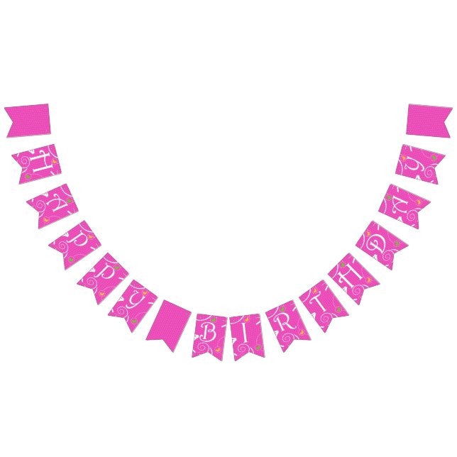 Bannière À Fanions Fête d'anniversaire rose et blanc (Tout)