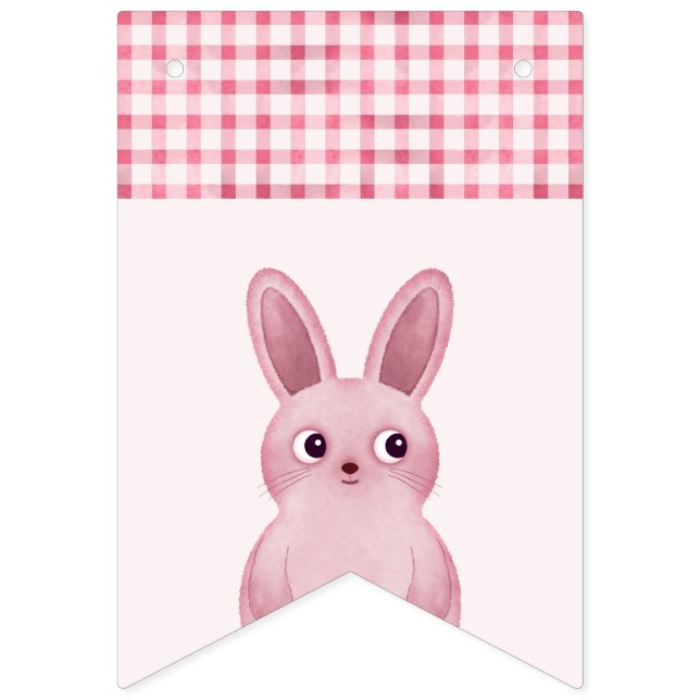 Bannière À Fanions Fête d'anniversaire rose pour les filles avec lapi (Premier drapeau)