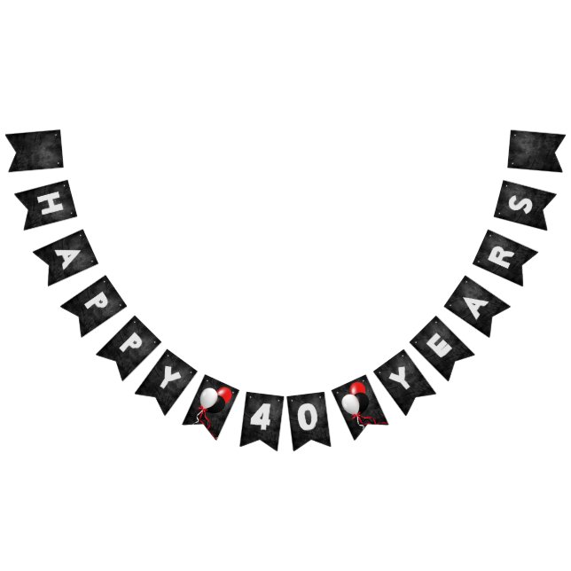 Bannière À Fanions fête du 40e anniversaire en cuir noir et ballons (Tout)