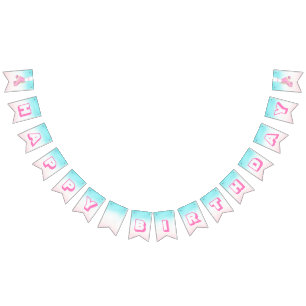 Bannière À Fanions Fille Roller Patinage rose et bleu Anniversaire