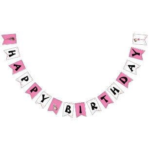 Bannière À Fanions Filles Gymnastique joyeuse Anniversaire rose arc-e
