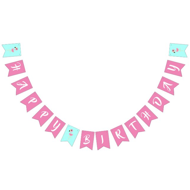 Bannière À Fanions Flamant rose rose mignonne Joyeux 1er anniversaire (Tout)