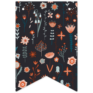 Bannière À Fanions Fleurs d'été scandinaves foncées