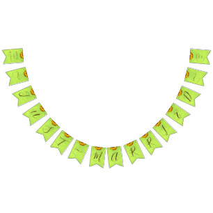 Bannière À Fanions Fleurs jaunes sur Mariage vert Abstrait