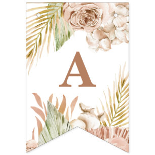 Bannière À Fanions Fleurs Séchées Tropicales Pampas Bohème