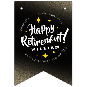 Bannière À Fanions Fun Gold Glitter Stars Retirement New Adventures