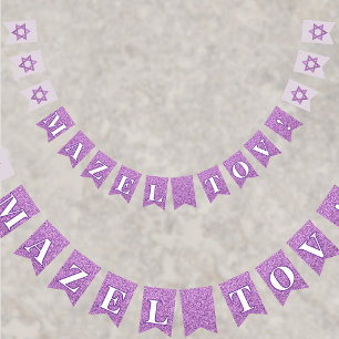 Bannière À Fanions Glam Purple Éperkle Girl Mazel Tov Bat mitzvah