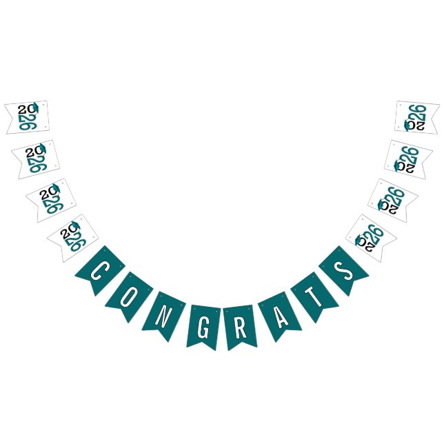 Bannière À Fanions Graduation 2026 Teal and Black  (Tout)