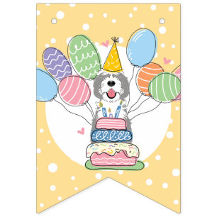 Bannière À Fanions Gray & White Sheepadooda Chien Fête d'anniversaire