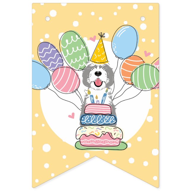 Bannière À Fanions Gray & White Sheepadooda Chien Fête d'anniversaire (Septième drapeau)