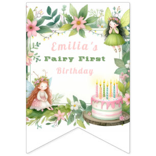 Bannière À Fanions Green Pastel Fairy Premier anniversaire -