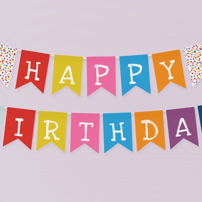 Bannière À Fanions Gumball Machine Candy Bubble Gum Joyeux anniversai (Colorful rainbow colored Happy Birthday bunting from the gumball machine birthday party collection.)