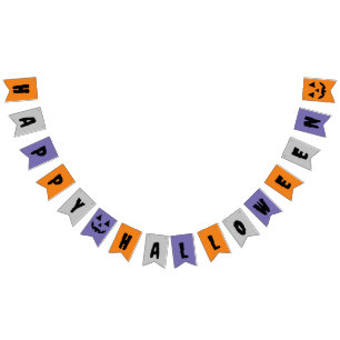 Bannière À Fanions Halloween gris orange violet heureux