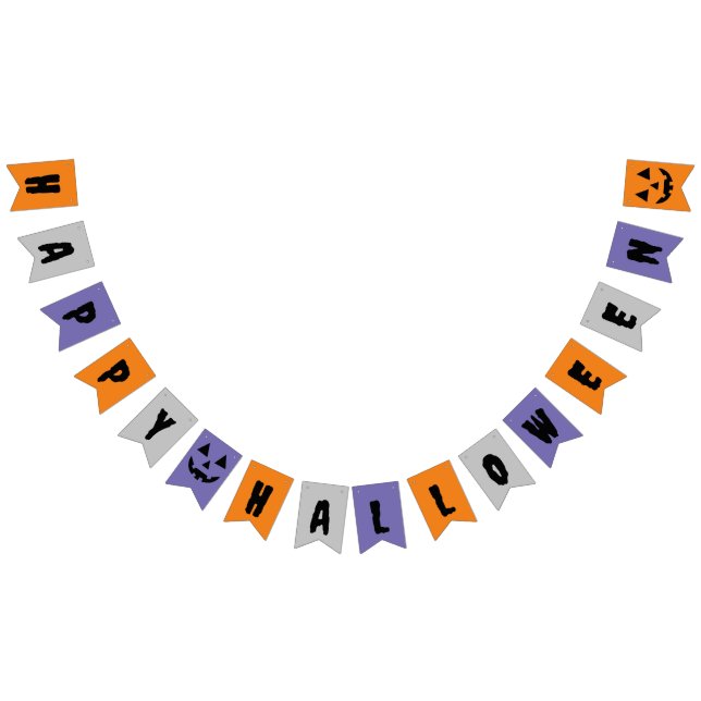 Bannière À Fanions Halloween gris orange violet heureux (Tout)