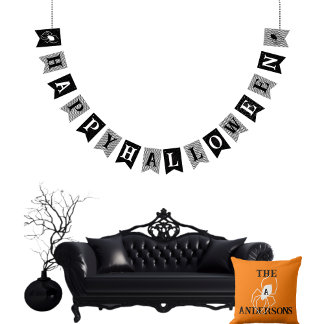 Bannière À Fanions Halloween personnalisé pour le nom de famille Noir